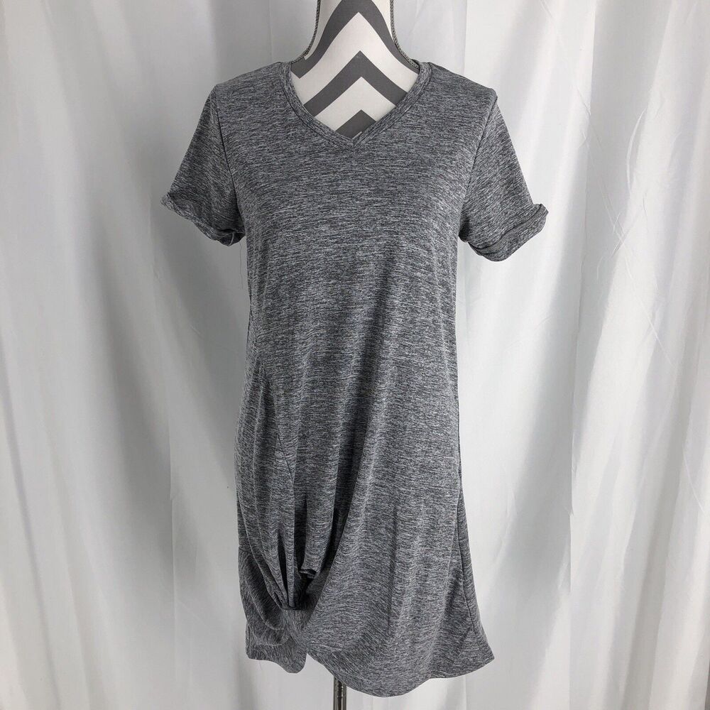 Lily Clothing T Shirt Dress With V Neck And Knot Hem Grey Size Small
